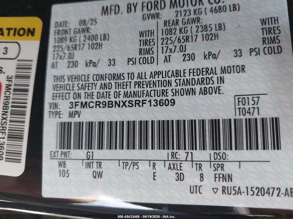 3FMCR9BNXSRF13609 2025 FORD BRONCO SPORT photo no. 9