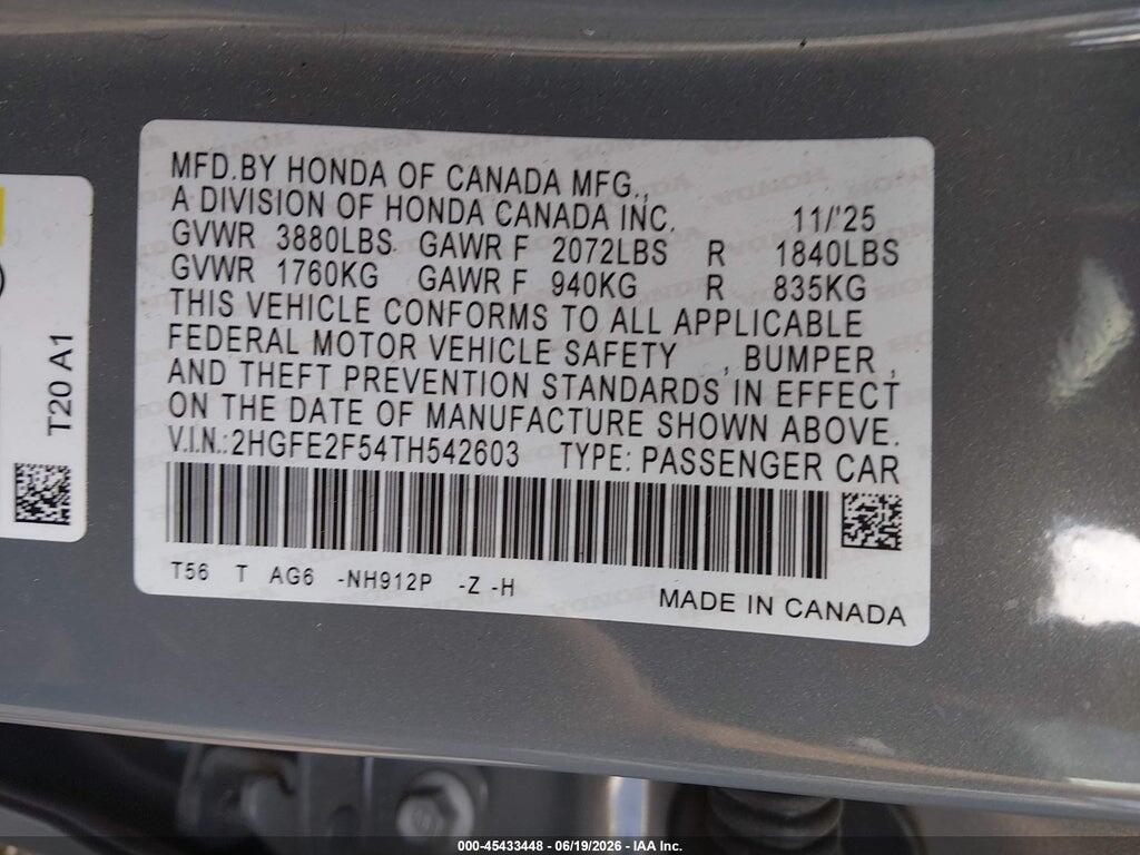 2HGFE2F54TH542603 2026 HONDA CIVIC photo no. 9