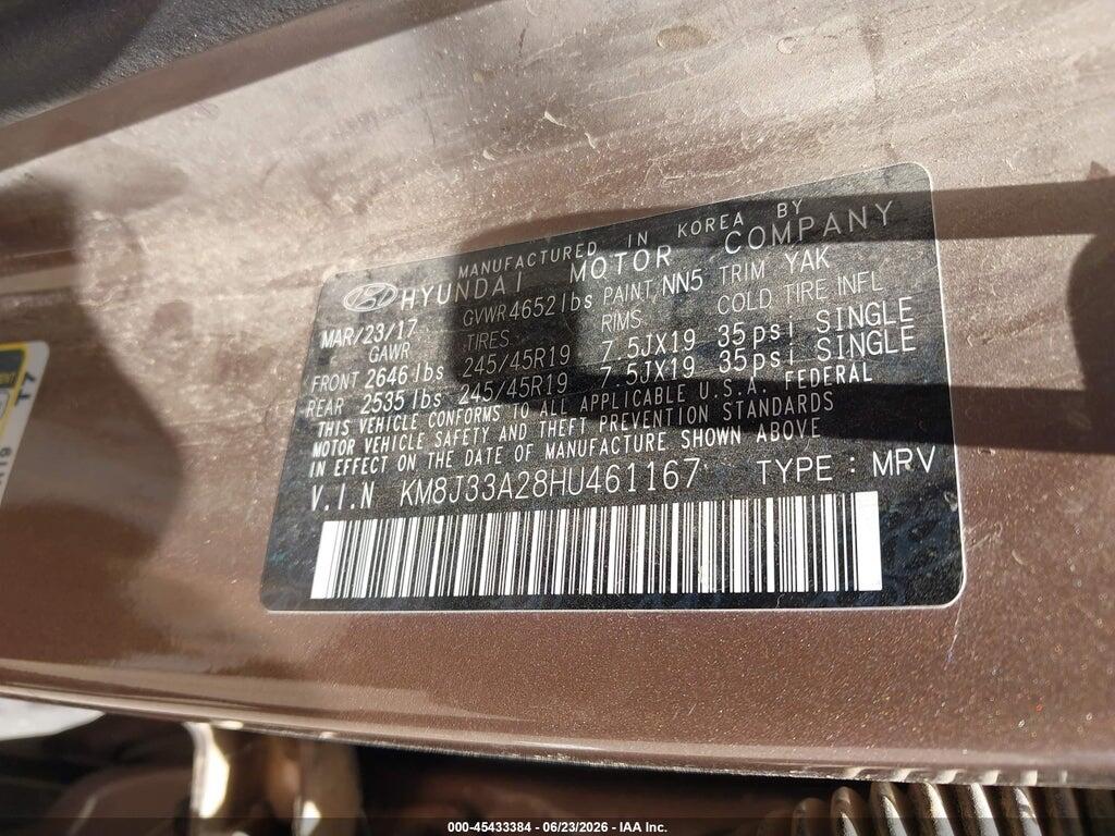 KM8J33A28HU461167 2017 HYUNDAI TUCSON photo no. 9