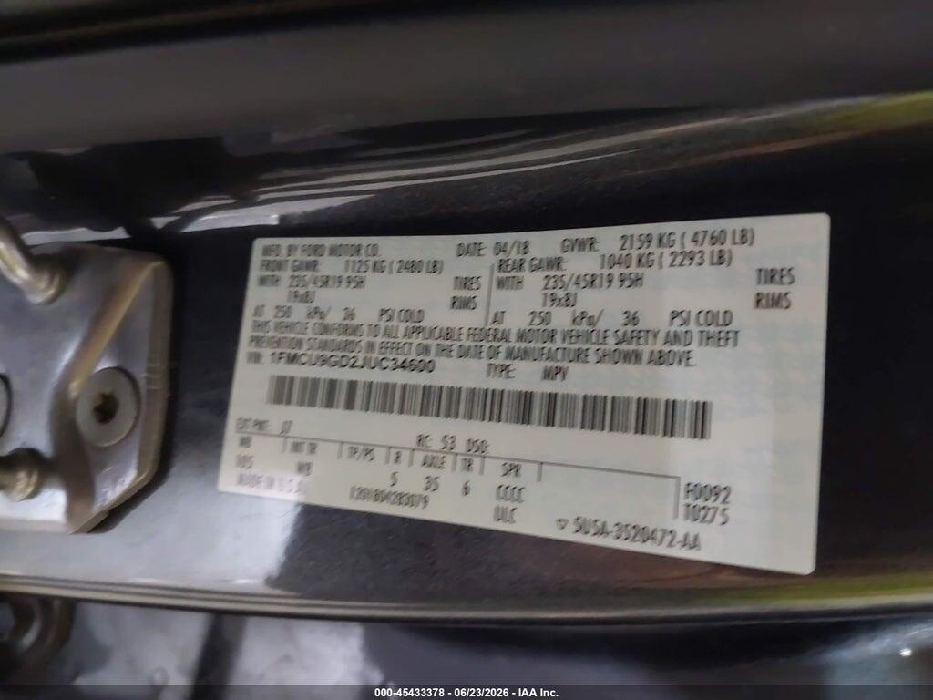 1FMCU9GD2JUC34600 2018 FORD ESCAPE photo no. 9