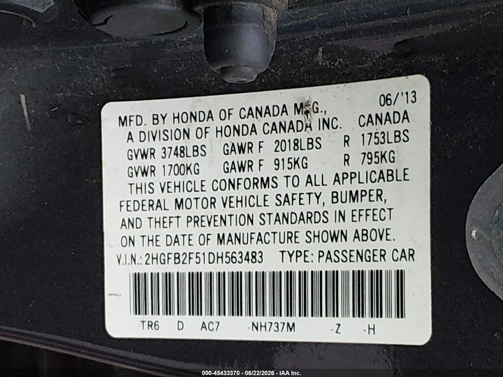 2HGFB2F51DH563483 2013 HONDA CIVIC photo no. 9