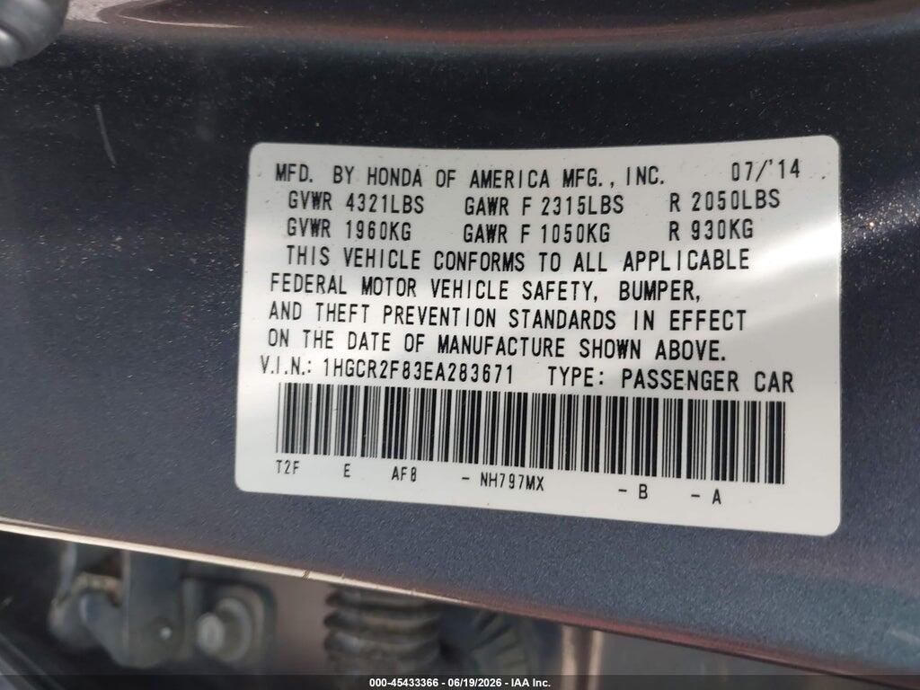 1HGCR2F83EA283671 2014 HONDA ACCORD photo no. 9