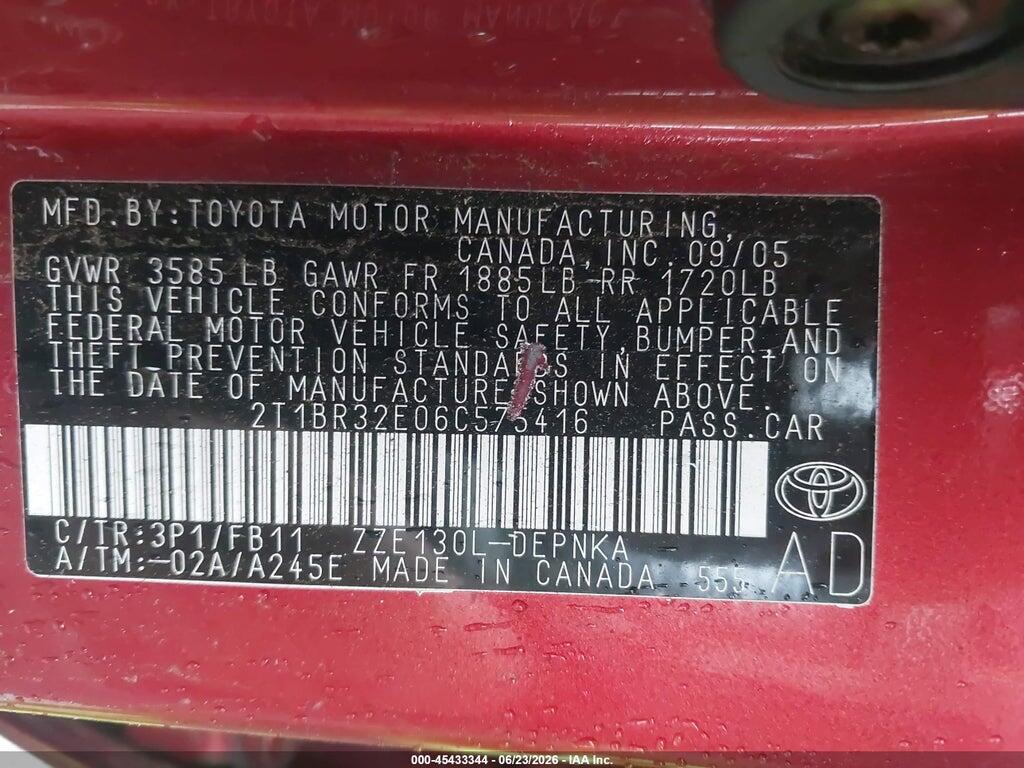 2T1BR32E06C575416 2006 TOYOTA COROLLA photo no. 9
