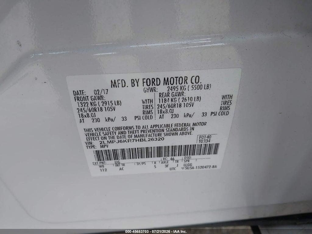 2LMPJ6KR7HBL26320 2017 LINCOLN MKX photo no. 9