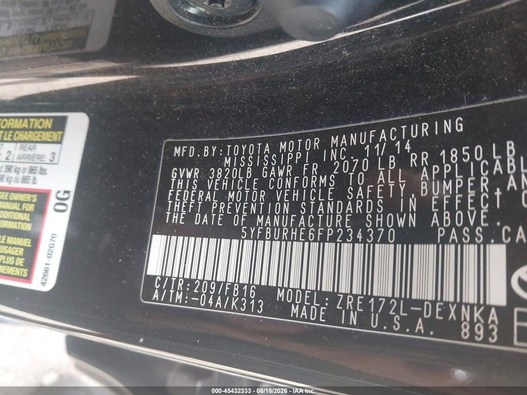 5YFBURHE6FP234370 2015 TOYOTA COROLLA photo no. 9