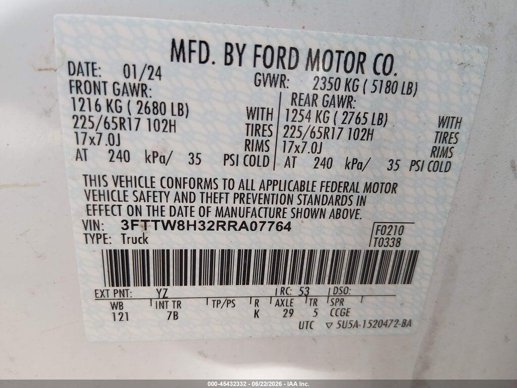3FTTW8H32RRA07764 2024 FORD MAVERICK photo no. 9