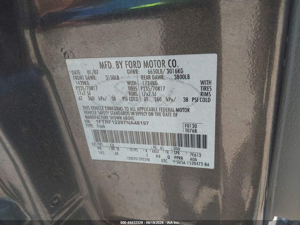 1FTRF12297NA48197 2007 FORD F-150 photo no. 9