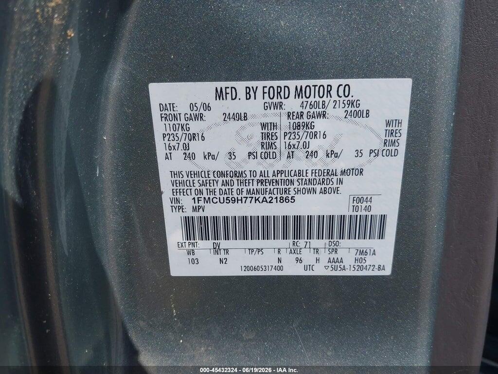 1FMCU59H77KA21865 2007 FORD ESCAPE photo no. 9