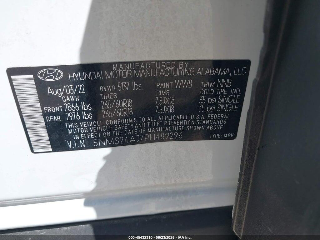 5NMS24AJ7PH489296 2023 HYUNDAI SANTA FE photo no. 9