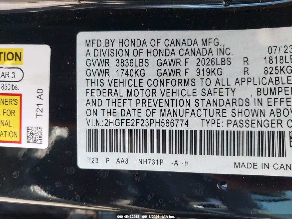 2HGFE2F23PH566774 2023 HONDA CIVIC photo no. 9