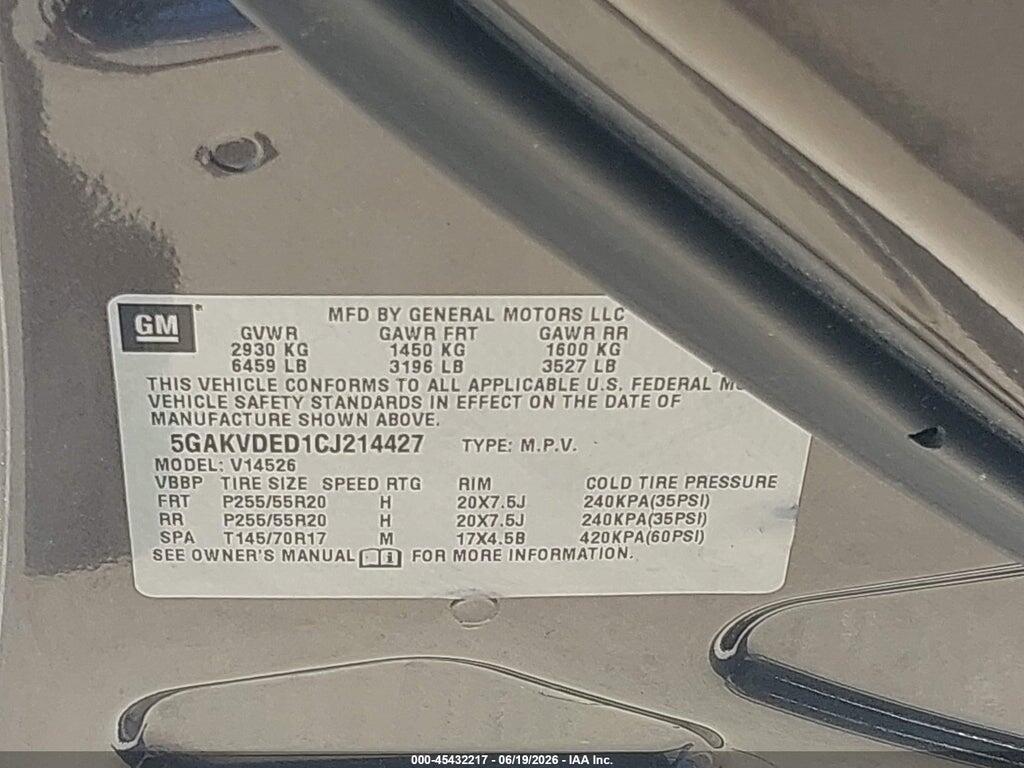 5GAKVDED1CJ214427 2012 BUICK ENCLAVE photo no. 9