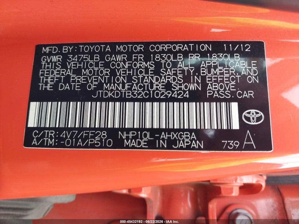 JTDKDTB32C1029424 2012 TOYOTA PRIUS C photo no. 9