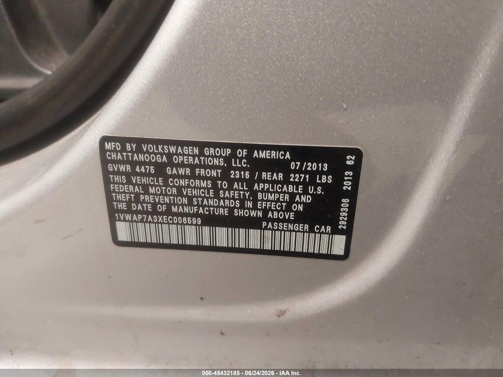 1VWAP7A3XEC006599 2014 VOLKSWAGEN PASSAT photo no. 9