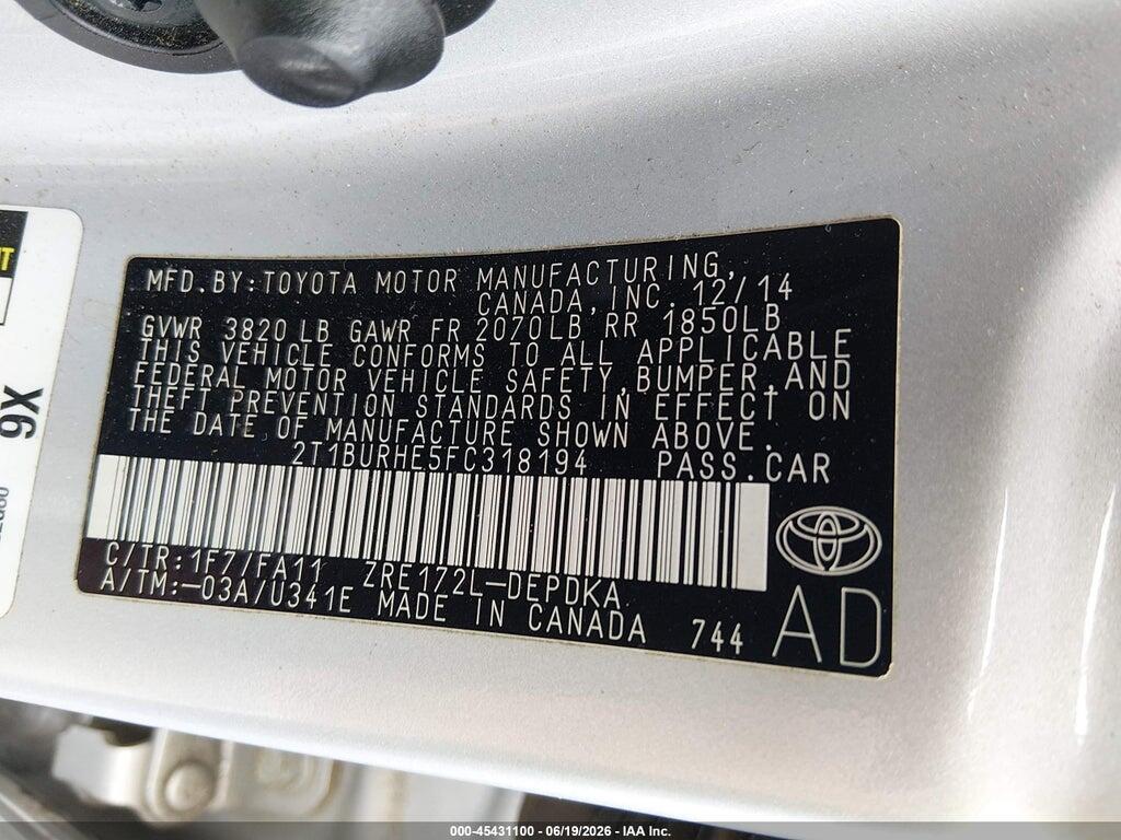 2T1BURHE5FC318194 2015 TOYOTA COROLLA photo no. 9
