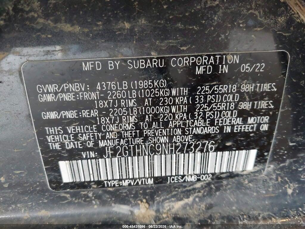 JF2GTHNC9NH273276 2022 SUBARU CROSSTREK photo no. 9