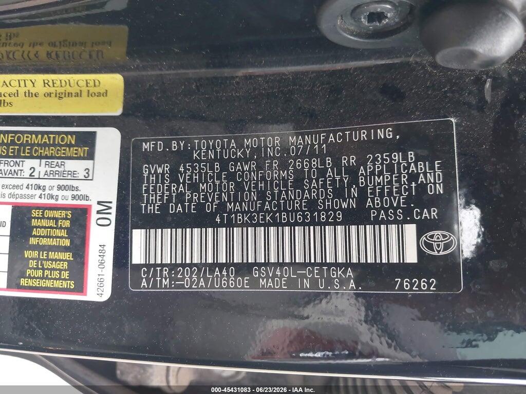 4T1BK3EK1BU631829 2011 TOYOTA CAMRY photo no. 9