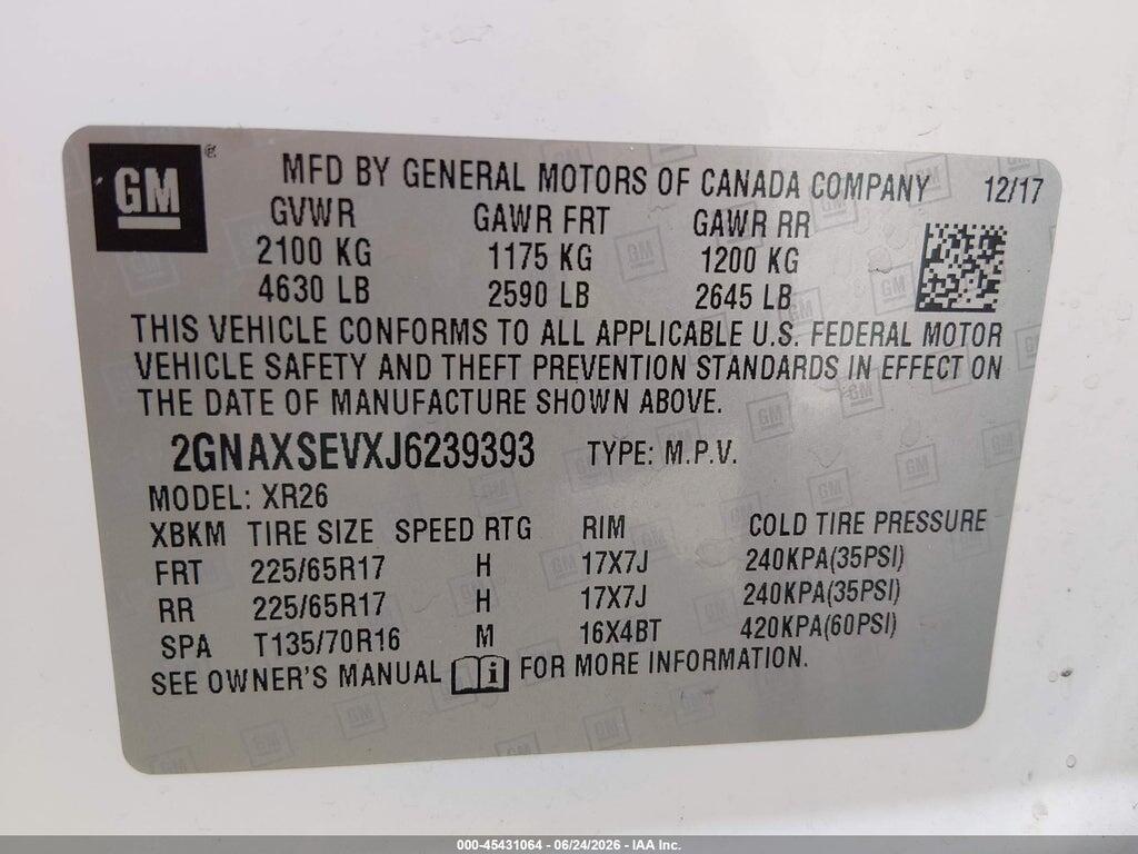 2GNAXSEVXJ6239393 2018 CHEVROLET EQUINOX photo no. 9