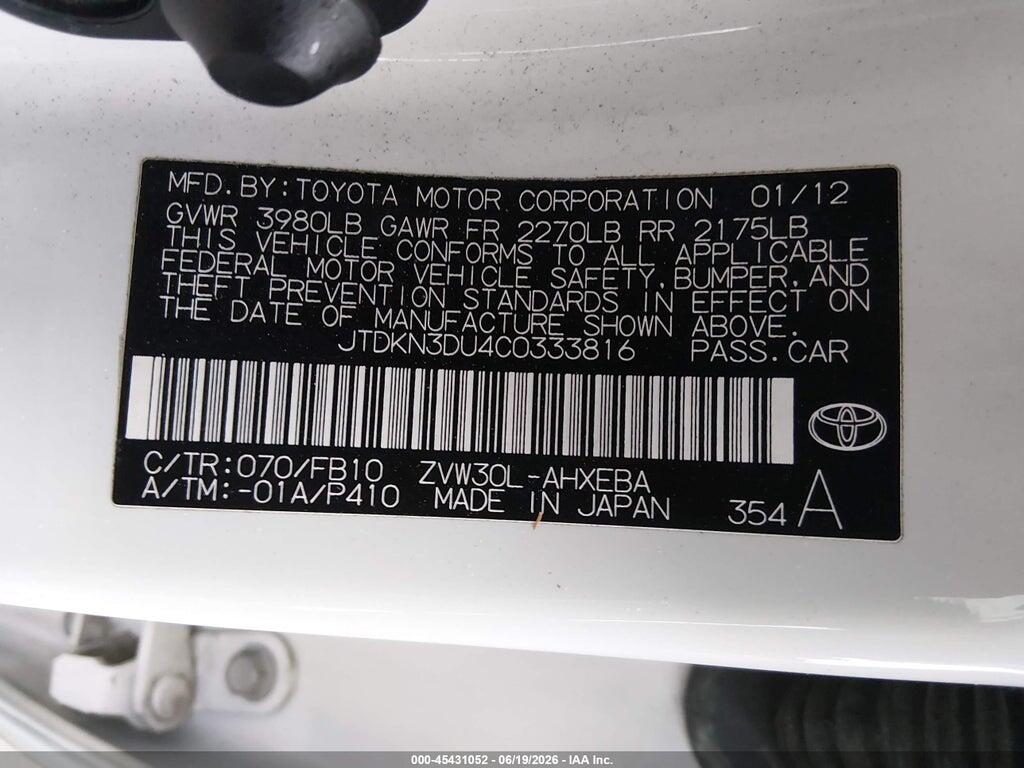 JTDKN3DU4C0333816 2012 TOYOTA PRIUS photo no. 9