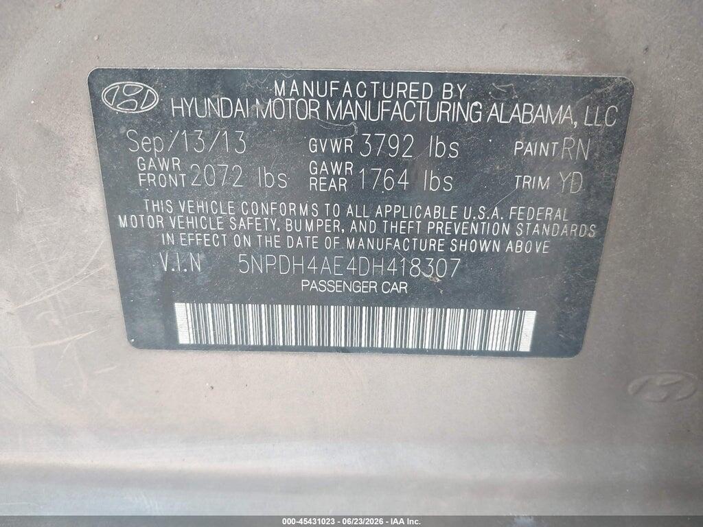 5NPDH4AE4DH418307 2013 HYUNDAI ELANTRA photo no. 9