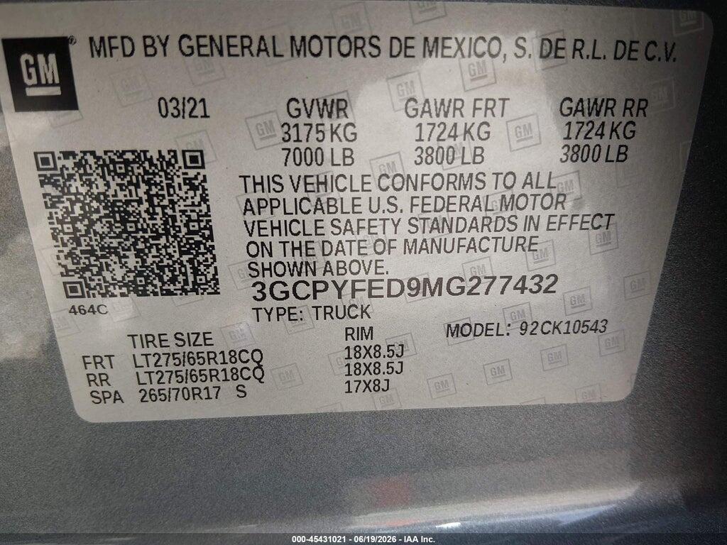 3GCPYFED9MG277432 2021 CHEVROLET SILVERADO 1500 photo no. 9