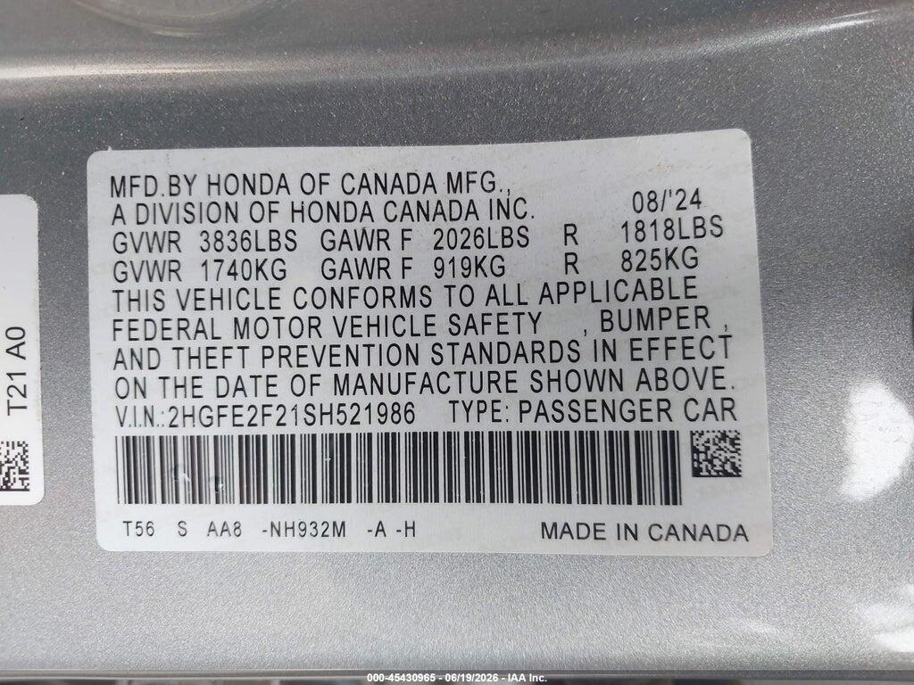 2HGFE2F21SH521986 2025 HONDA CIVIC photo no. 9