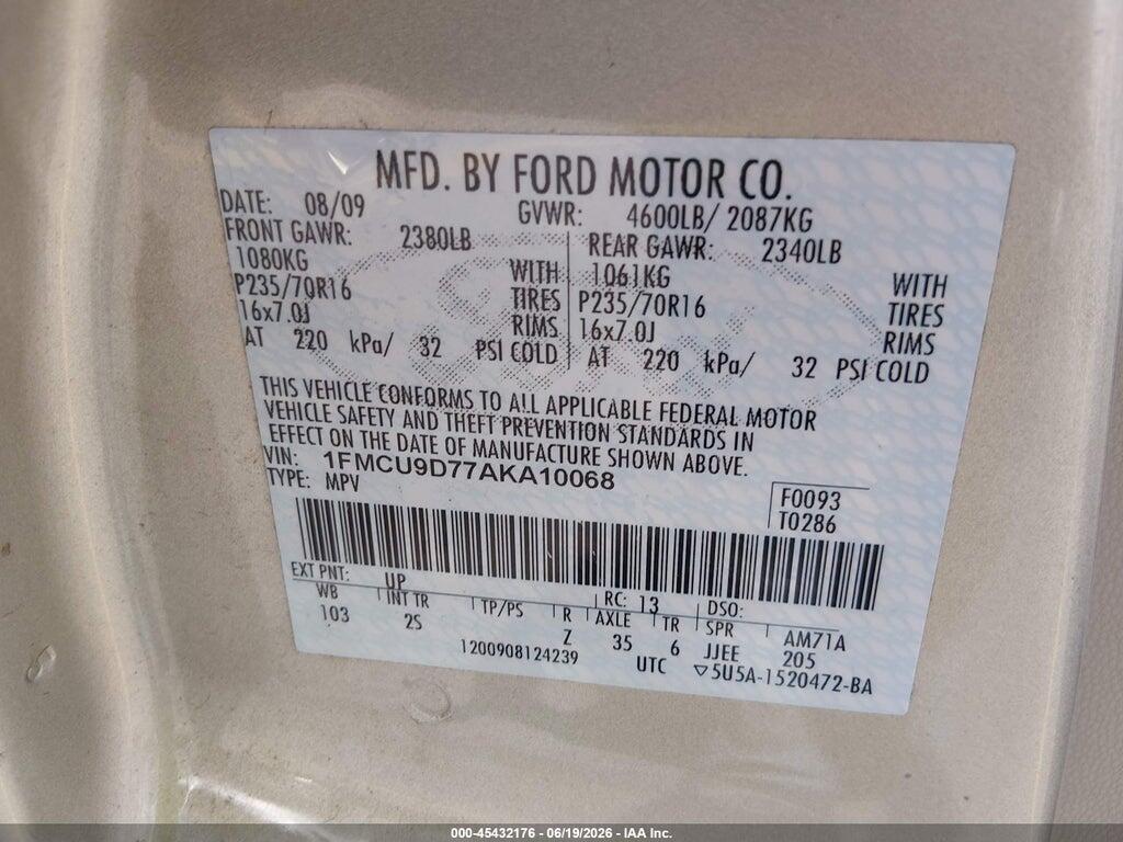 1FMCU9D77AKA10068 2010 FORD ESCAPE photo no. 9