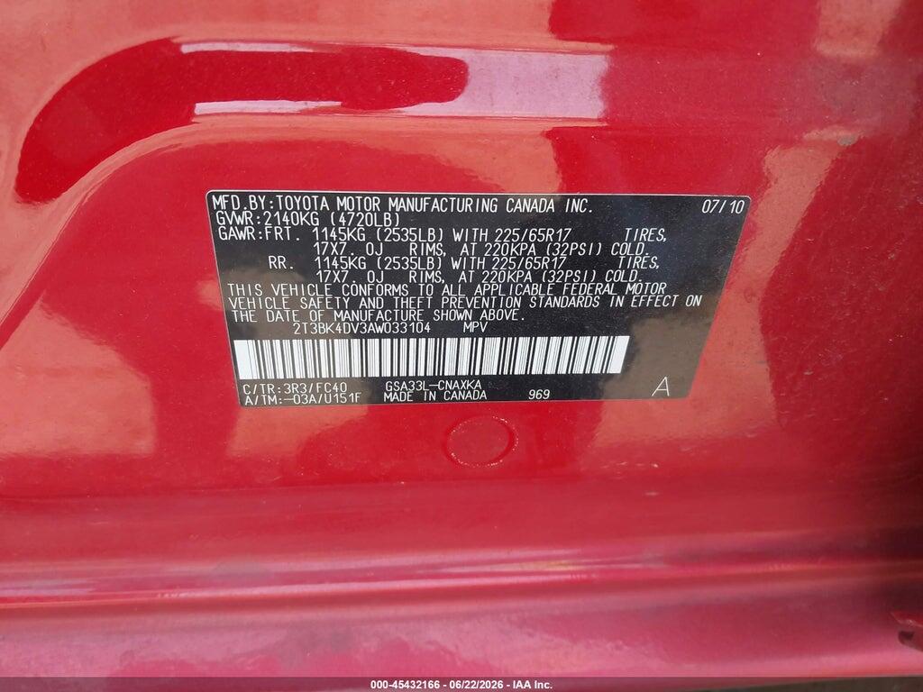 2T3BK4DV3AW033104 2010 TOYOTA RAV4 photo no. 9