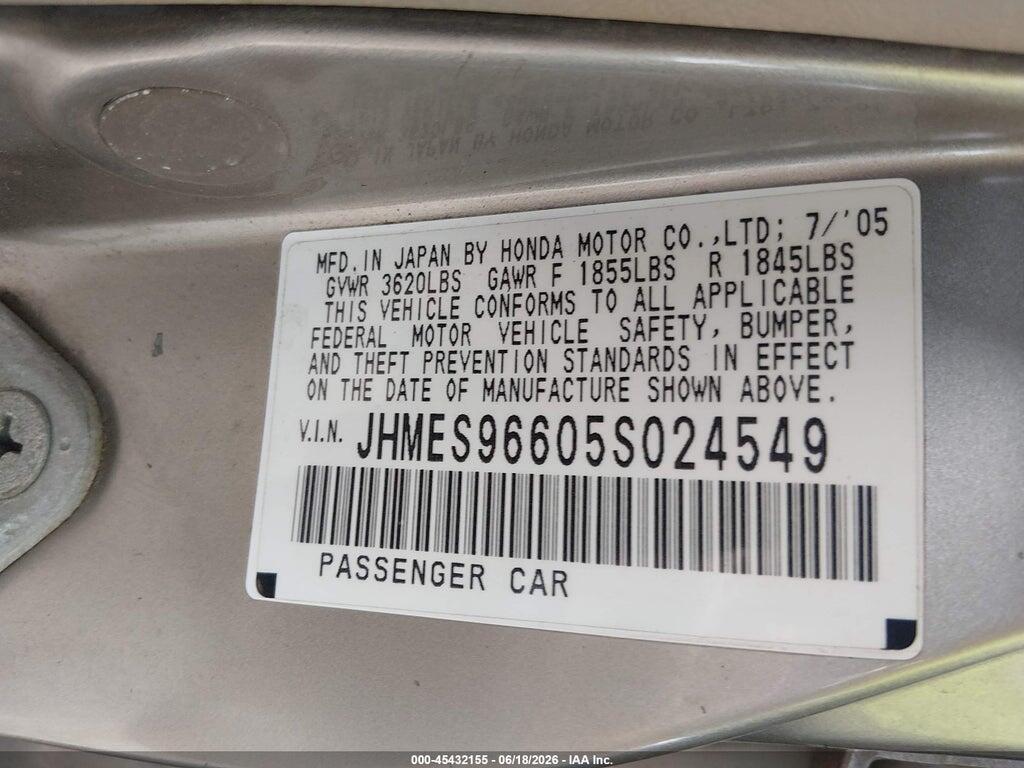 JHMES96605S024549 2005 HONDA CIVIC HYBRID photo no. 9