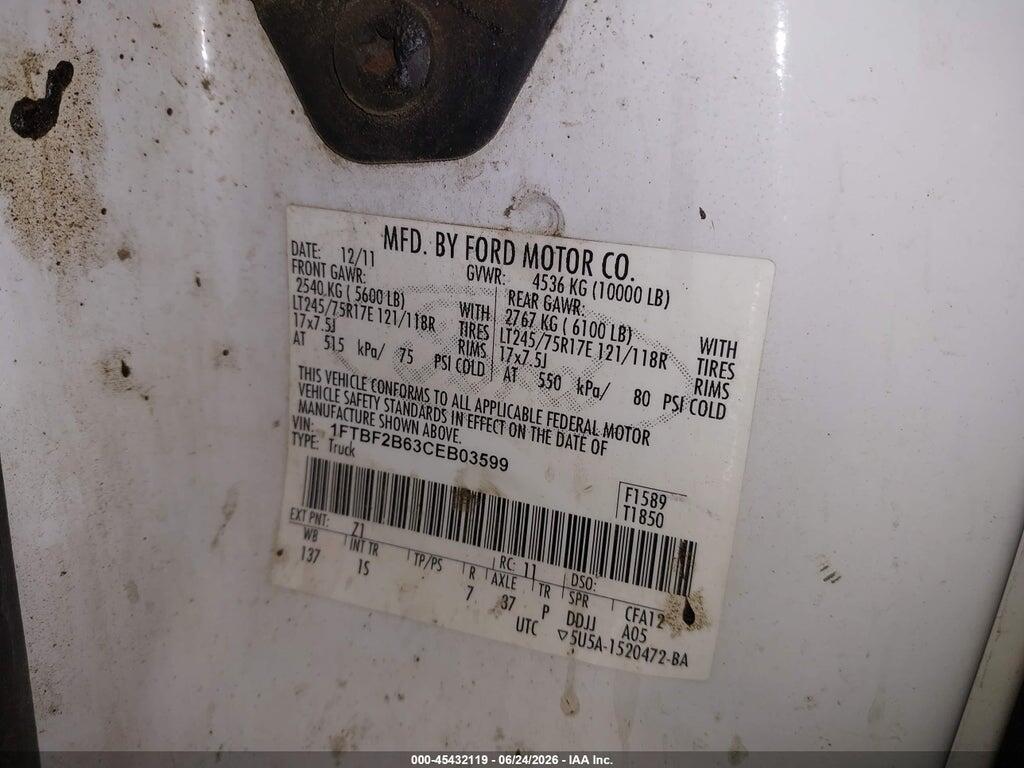 1FTBF2B63CEB03599 2012 FORD SUPER DUTY F-250 SRW photo no. 9