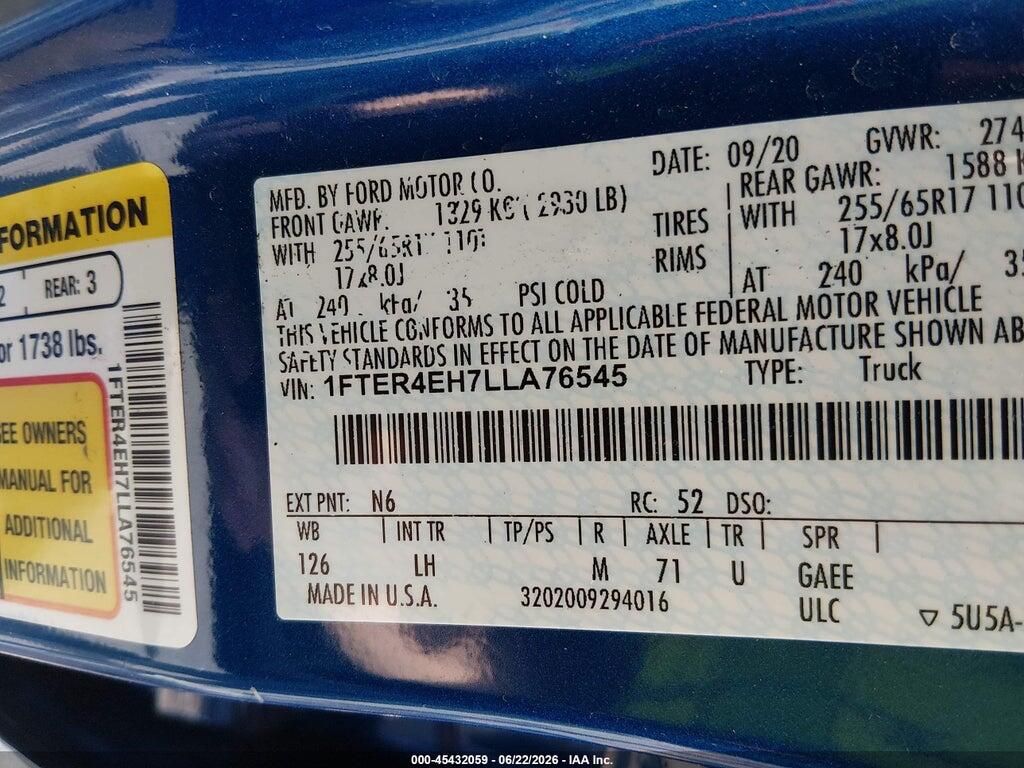 1FTER4EH7LLA76545 2020 FORD RANGER photo no. 9