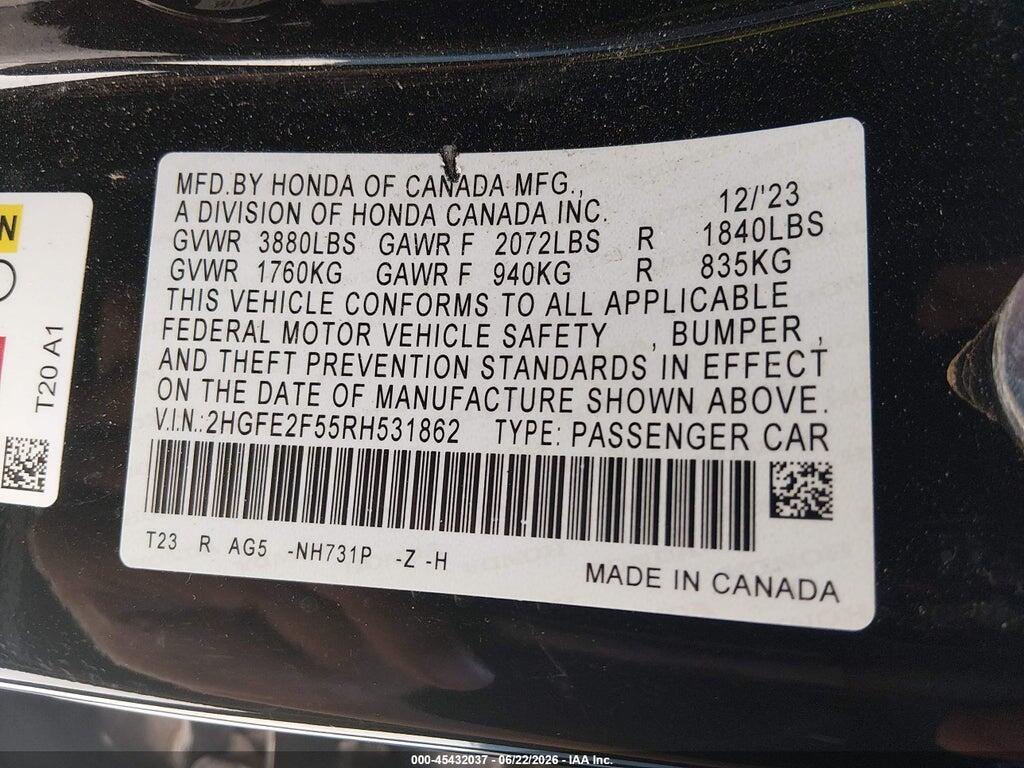 2HGFE2F55RH531862 2024 HONDA CIVIC photo no. 9