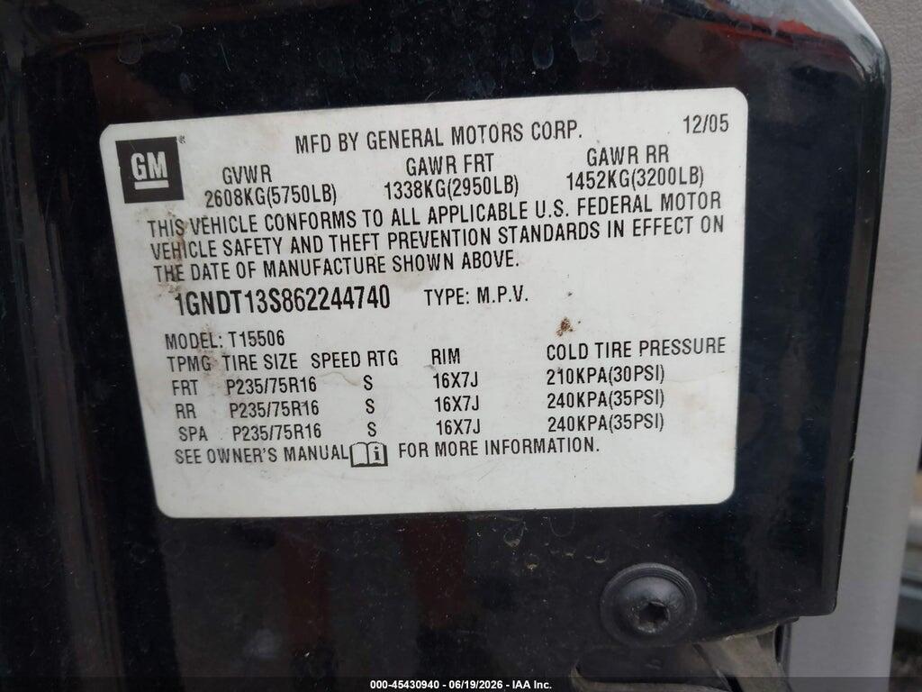 1GNDT13S862244740 2006 CHEVROLET TRAILBLAZER photo no. 9