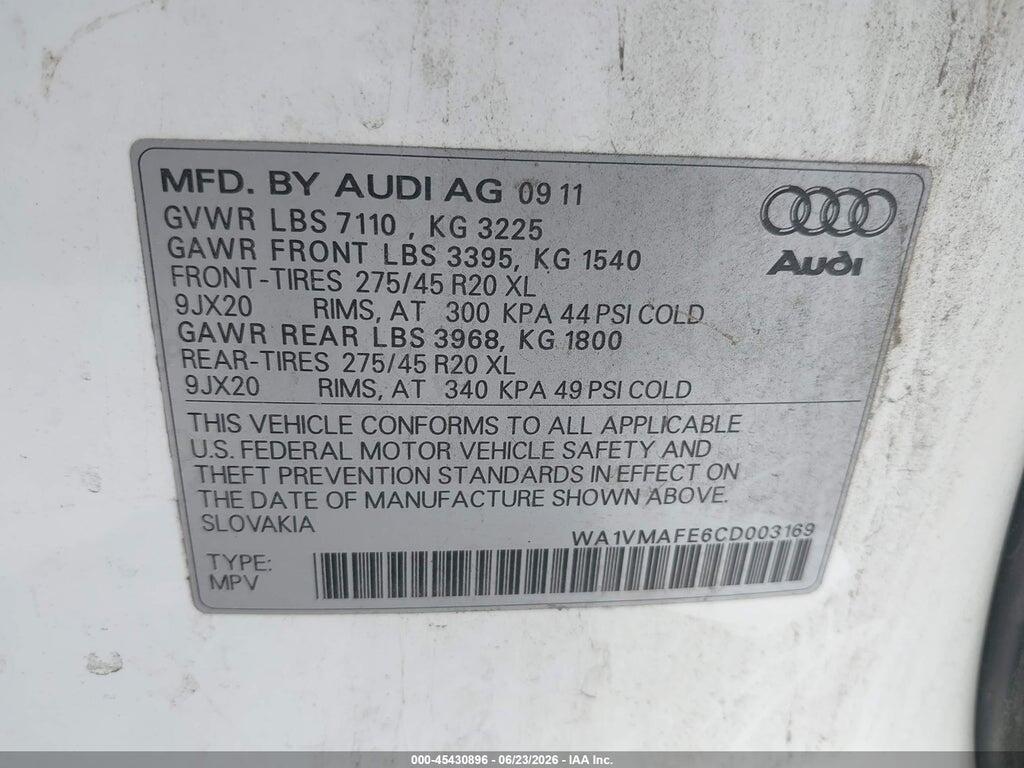 WA1VMAFE6CD003169 2012 AUDI Q7 photo no. 9
