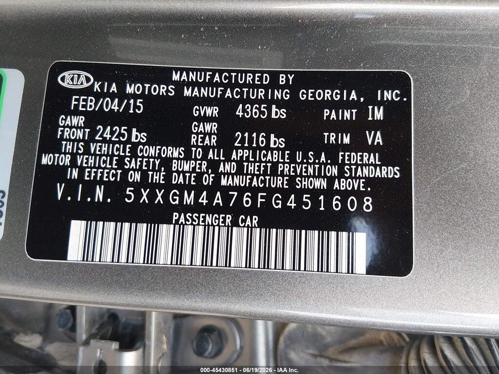 5XXGM4A76FG451608 2015 KIA OPTIMA photo no. 9