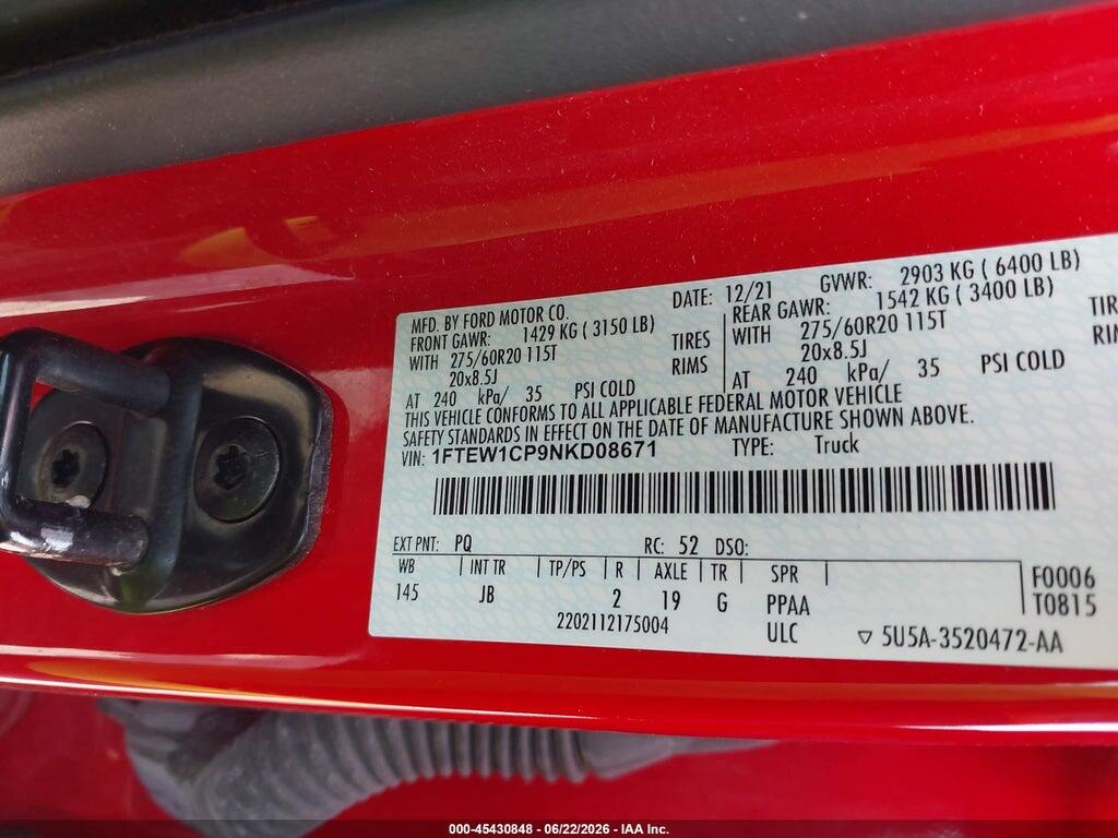 1FTEW1CP9NKD08671 2022 FORD F-150 photo no. 9