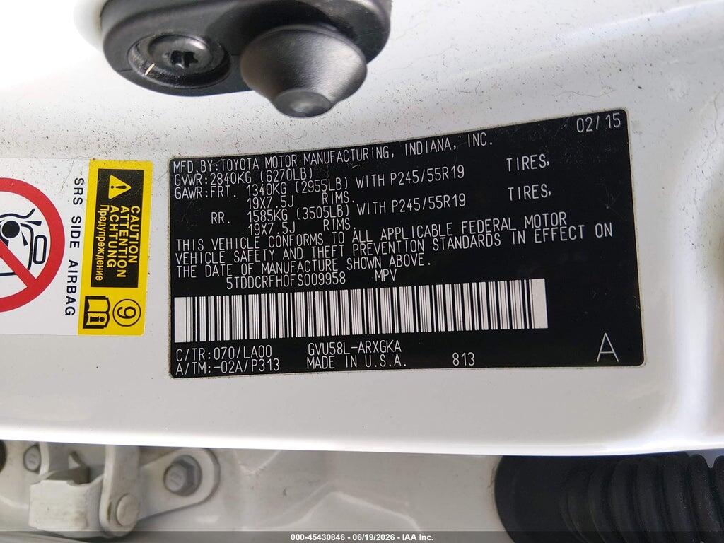 5TDDCRFH0FS009958 2015 TOYOTA HIGHLANDER HYBRID photo no. 9