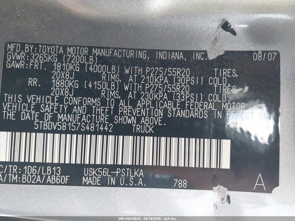 5TBDV58157S481442 2007 TOYOTA TUNDRA photo no. 9