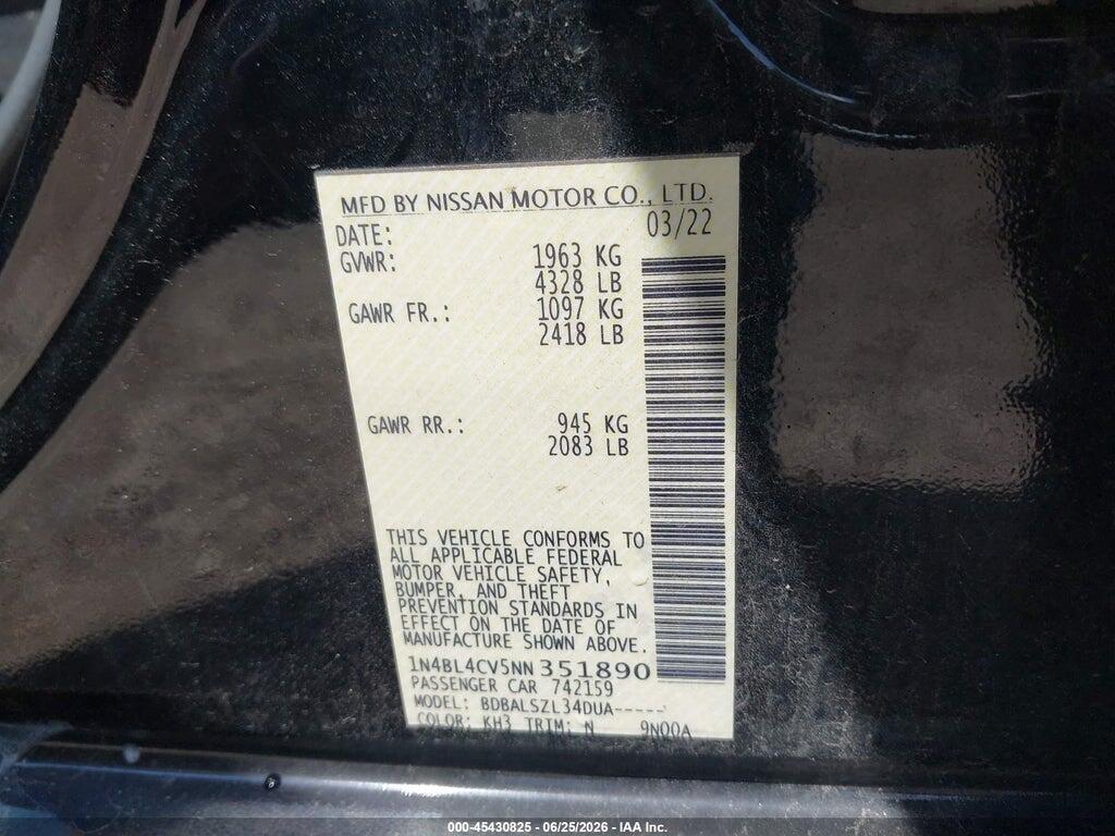 1N4BL4CV5NN351890 2022 NISSAN ALTIMA photo no. 9