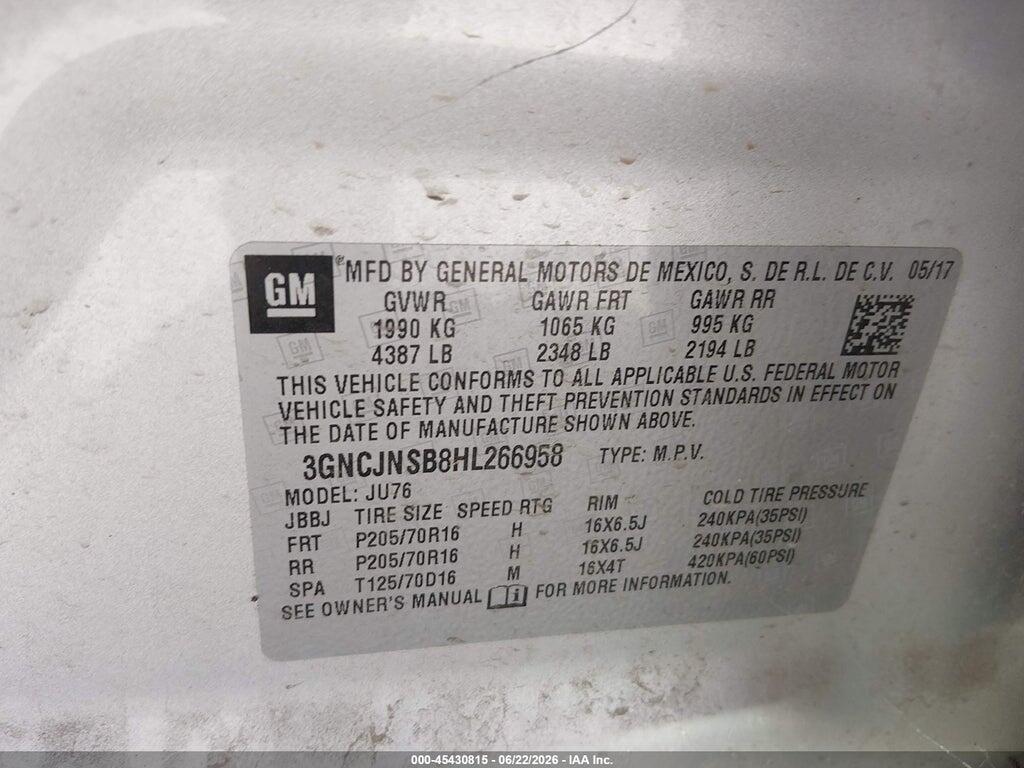 3GNCJNSB8HL266958 2017 CHEVROLET TRAX photo no. 9