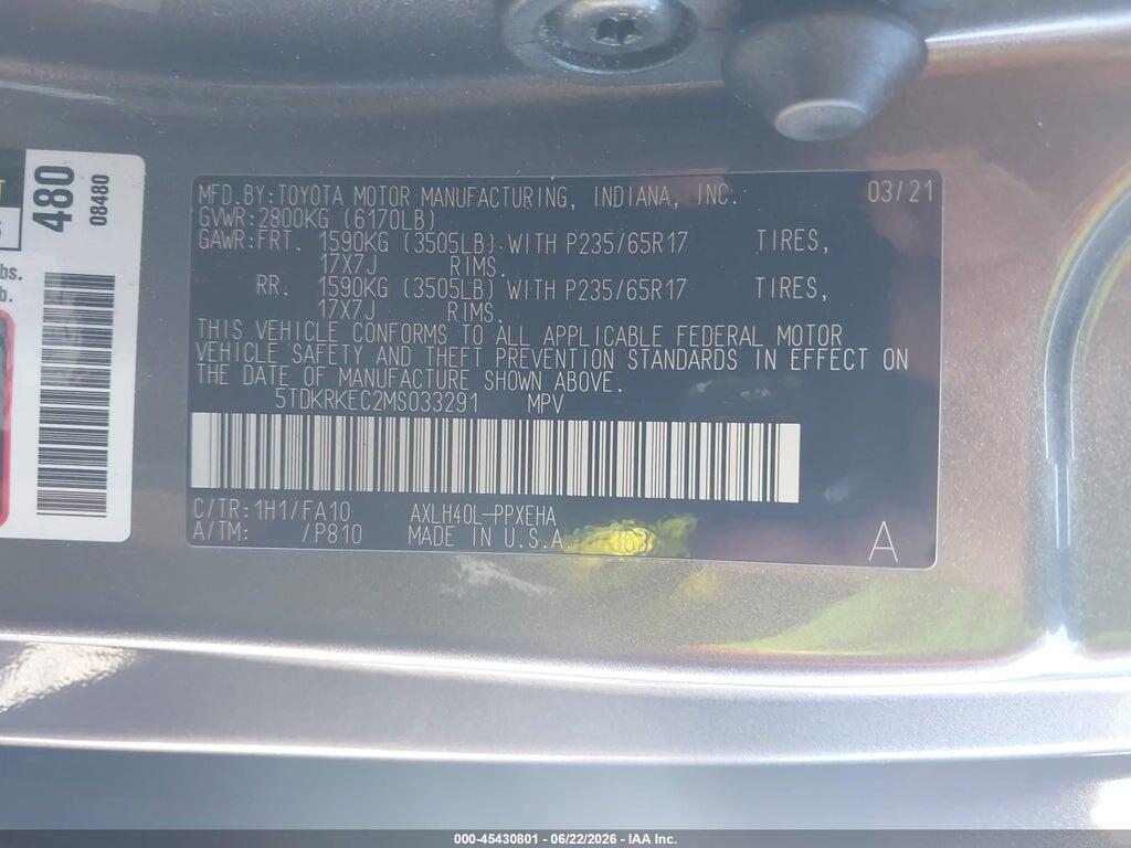 5TDKRKEC2MS033291 2021 TOYOTA SIENNA photo no. 9