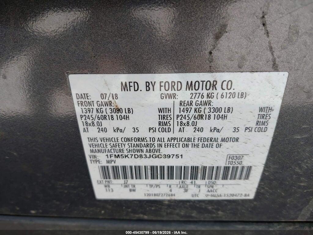 1FM5K7D83JGC39751 2018 FORD EXPLORER photo no. 9