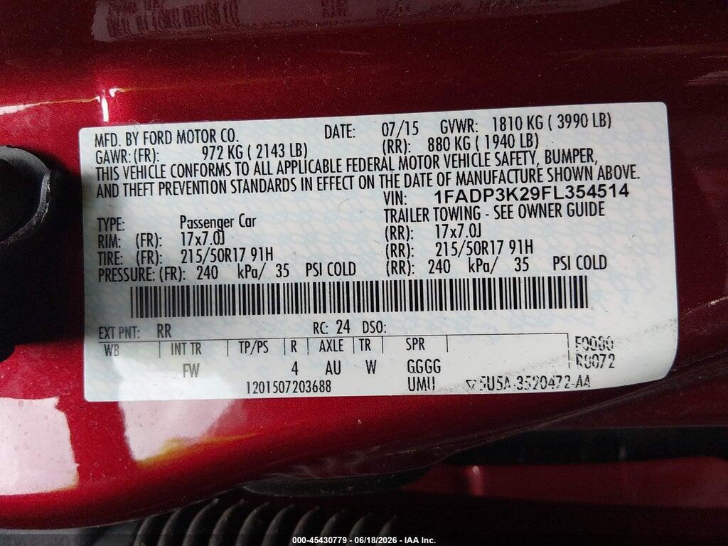 1FADP3K29FL354514 2015 FORD FOCUS photo no. 9
