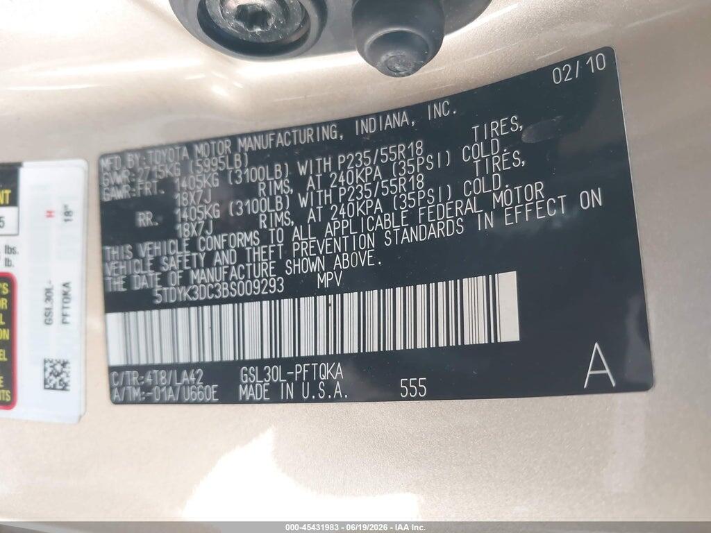 5TDYK3DC3BS009293 2011 TOYOTA SIENNA photo no. 9
