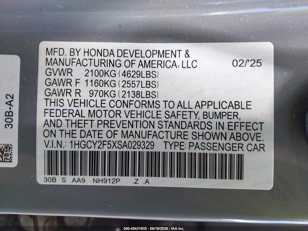 1HGCY2F5XSA029329 2025 HONDA ACCORD HYBRID photo no. 9