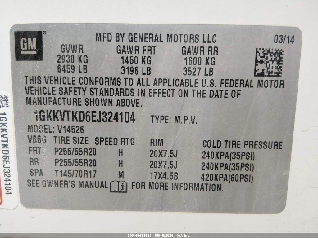 1GKKVTKD6EJ324104 2014 GMC ACADIA photo no. 9