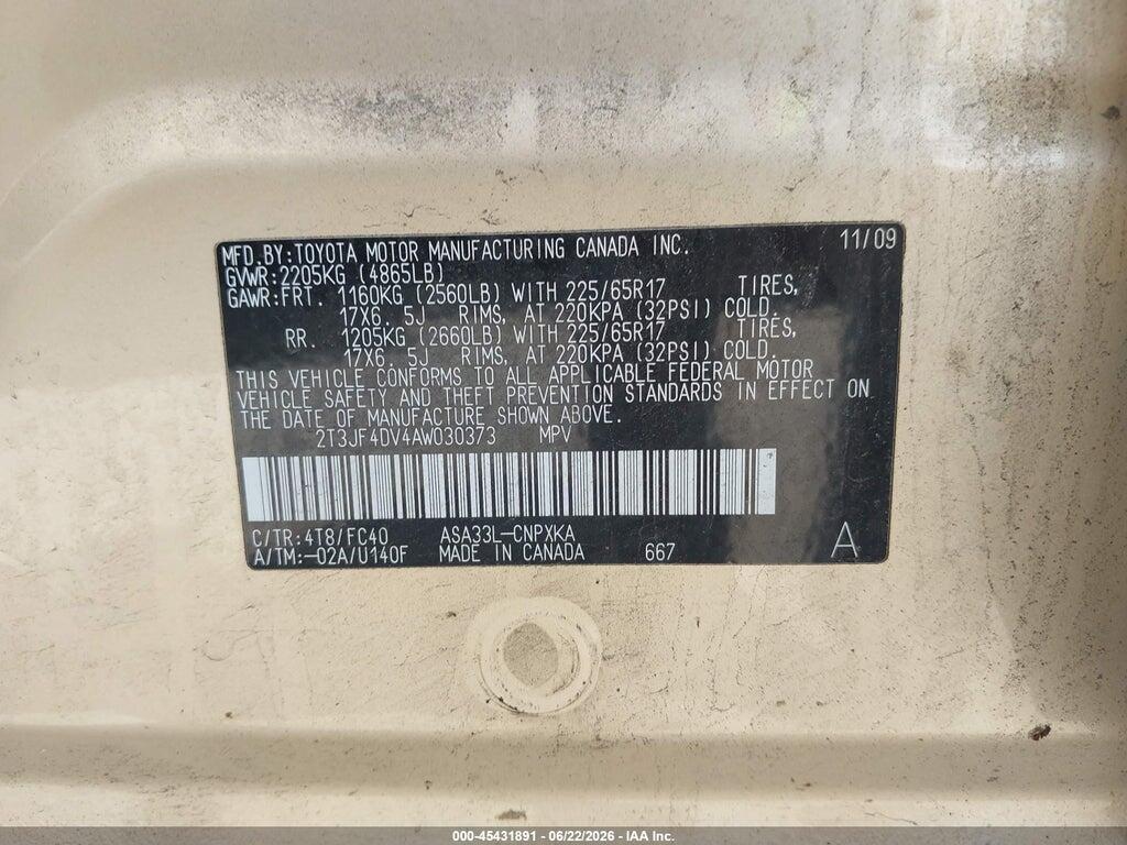 2T3JF4DV4AW030373 2010 TOYOTA RAV4 photo no. 9