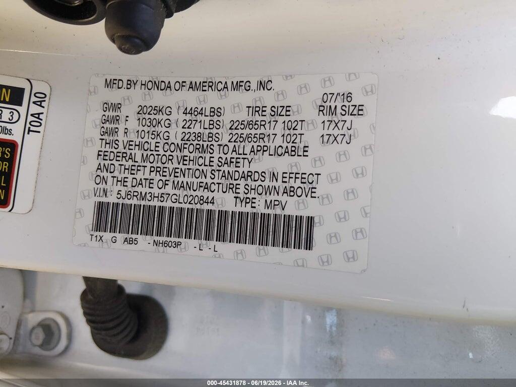 5J6RM3H57GL020844 2016 HONDA CR-V photo no. 9