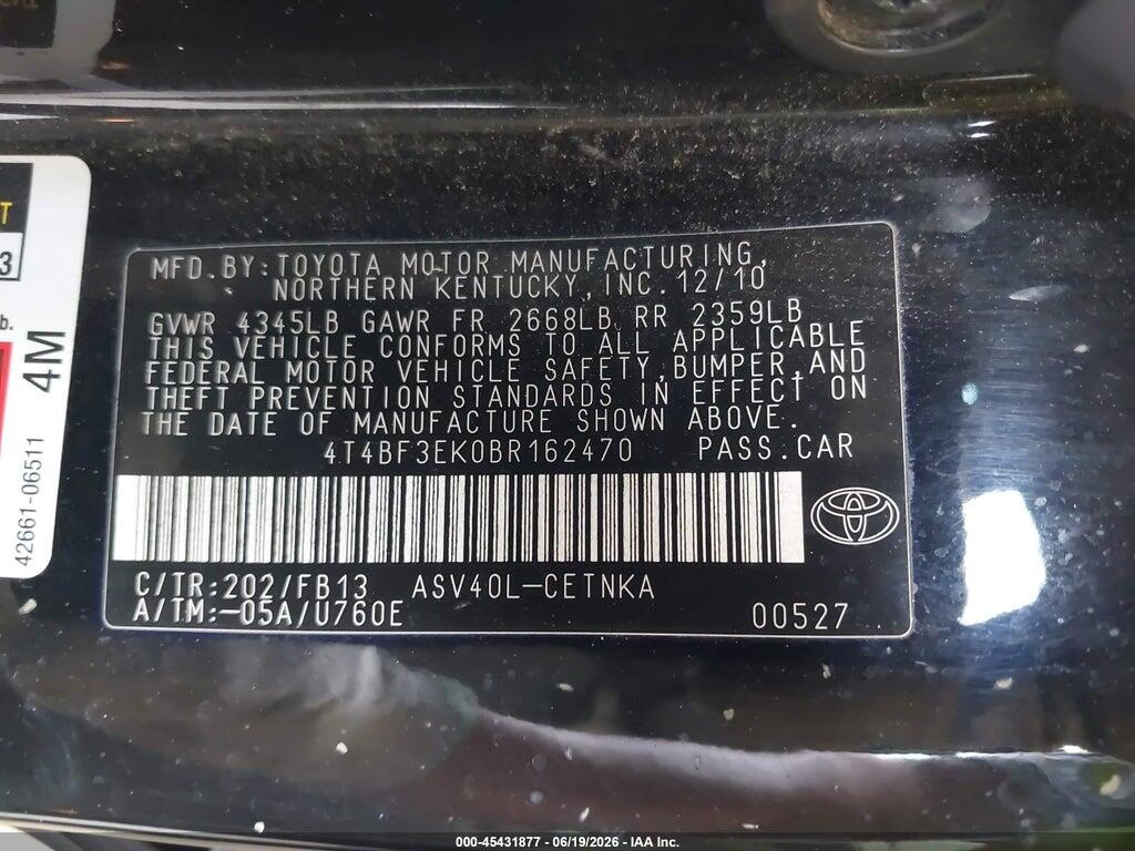 4T4BF3EK0BR162470 2011 TOYOTA CAMRY photo no. 9