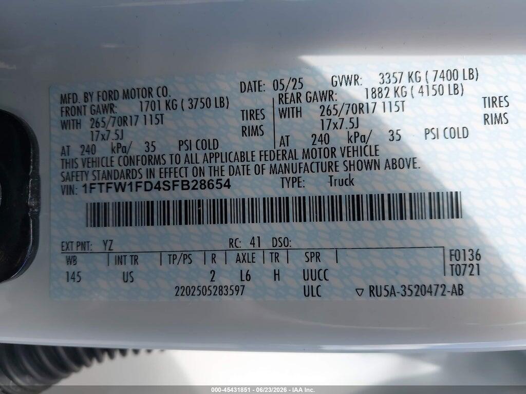 1FTFW1FD4SFB28654 2025 FORD F-150 photo no. 9