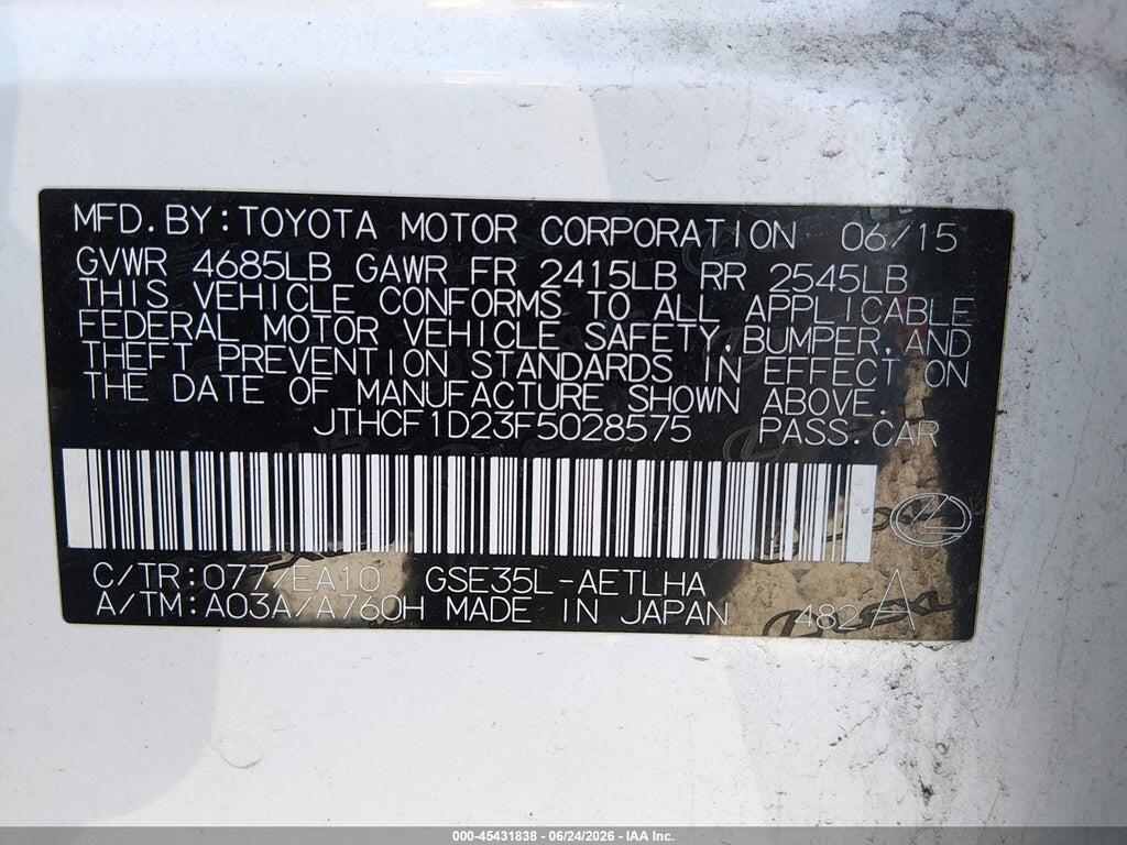 JTHCF1D23F5028575 2015 LEXUS IS 250 photo no. 9